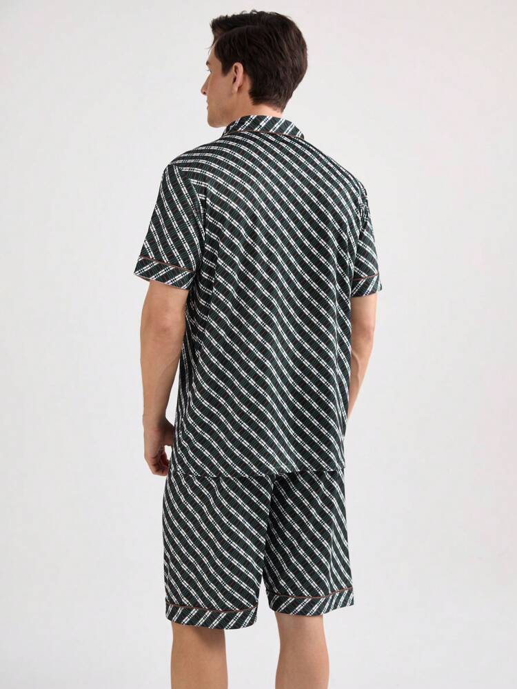 Men's Plaid Short Sleeve Shorts Summer Homewear Set