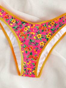 SHEIN Swim Conjunto de bikini sexy de mujer con arnés de flores pequeñas para playa de verano
