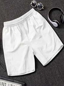 Manfinity Homme Men's Drawstring Waist Solid Color Fashionable Casual Shorts Sweat Plain All White Athletic - White - View 2