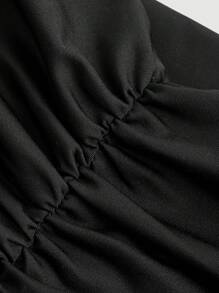 SHEIN MOD Summer Plus Size High Waist Side Drawstring Waist Pleated Hem Fish Tail Long Black Skirt