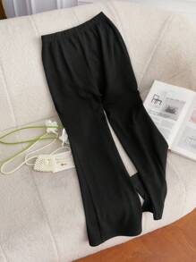 Modelyn Women's Solid Color High Slit Elegant Flared Leg Pants - Black - View 6