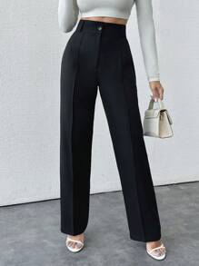 EURMUSE Pressed Straight Trousers - Black - View 4