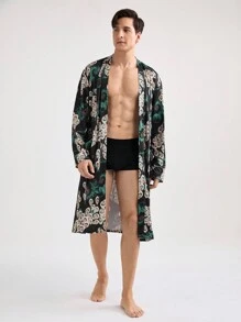 Men's Casual Printed Long Sleeve Robe, Random Design - Multicolor - View 2