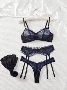 SHEIN Bộ đồ lót ren gợi cảm cho nữ - Màu xanh hải quân - Xem 3