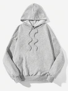 SHEIN EZwear 休闲简约海洋生物印花连帽长袖宽松女士运动衫，适合度假、双面、女生旅行 - 淺灰色 - 查看 2