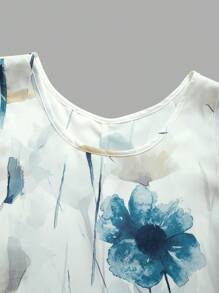 EMERY ROSE 女士时尚印花不对称下摆宽松背心图案 T 恤女式上衣