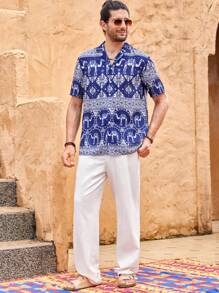 Manfinity VCAY Lightweight, Breathable Casual Vacation Men's Beach Shirt - Navy Blue - View 3