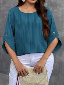 SHEIN LUNE Plus Size Solid Round Neck Casual Daily Summer Shirt