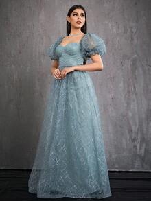 Váy dạ hội cao cấp không dây thêu tay thẳng đính sequin thác nước tay đèn lồng Mgiacy thanh lịch cho tiệc cưới bán trang trọng, dự tiệc sinh nhật, tốt nghiệp, dạ hội - Xám - Xem 6
