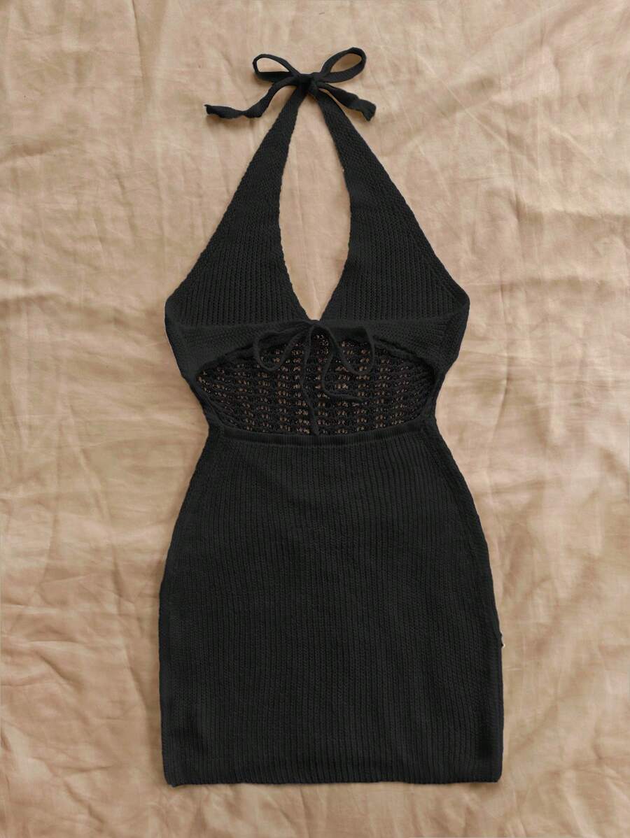 SHEIN WYWH Holiday Halter Backless Knit Dress With Bodycon Fit And Neck ...