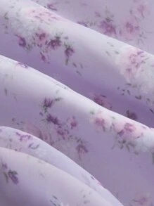 SHEIN MOD Bridgerton風格派對紫色花卉印花蕾絲修邊夢幻公主風格泡泡裙 - 淡紫色 - 查看 4