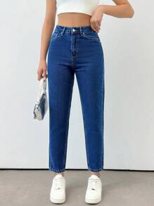 SHEIN Cottnline 女式口袋牛仔褲 - 深色水洗藍 - 查看 5