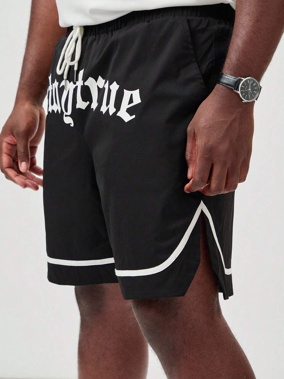 Men's Plus Size Letter Printed Casual Shorts With Pockets