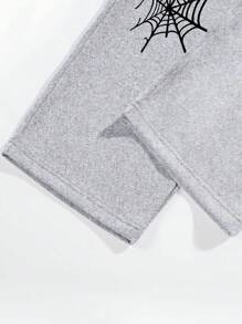 Manfinity EMRG 男士休闲字母和蜘蛛网印花运动裤，带斜插口袋和可调节抽绳腰带，适合狂欢 - 灰色 - 查看 5