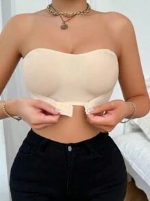 SHEIN Women's Fashionable Front Buckle Backless Cross Strap Bra Strapless Bra - Beige - View 3