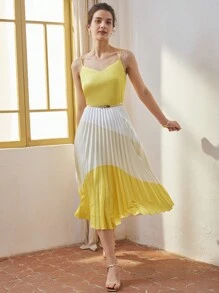MOTF PREMIUM Vestido slip con dobladillo plisado de bloque de color - Multicolor - Ver 4
