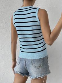 Chiquease Summer Casual Striped Color Block Sleeveless Knitted Top