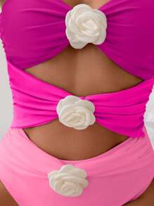 3D gelaagde kant bloemen decoratief patchwork eendelig badpak voor vrouwen zomer