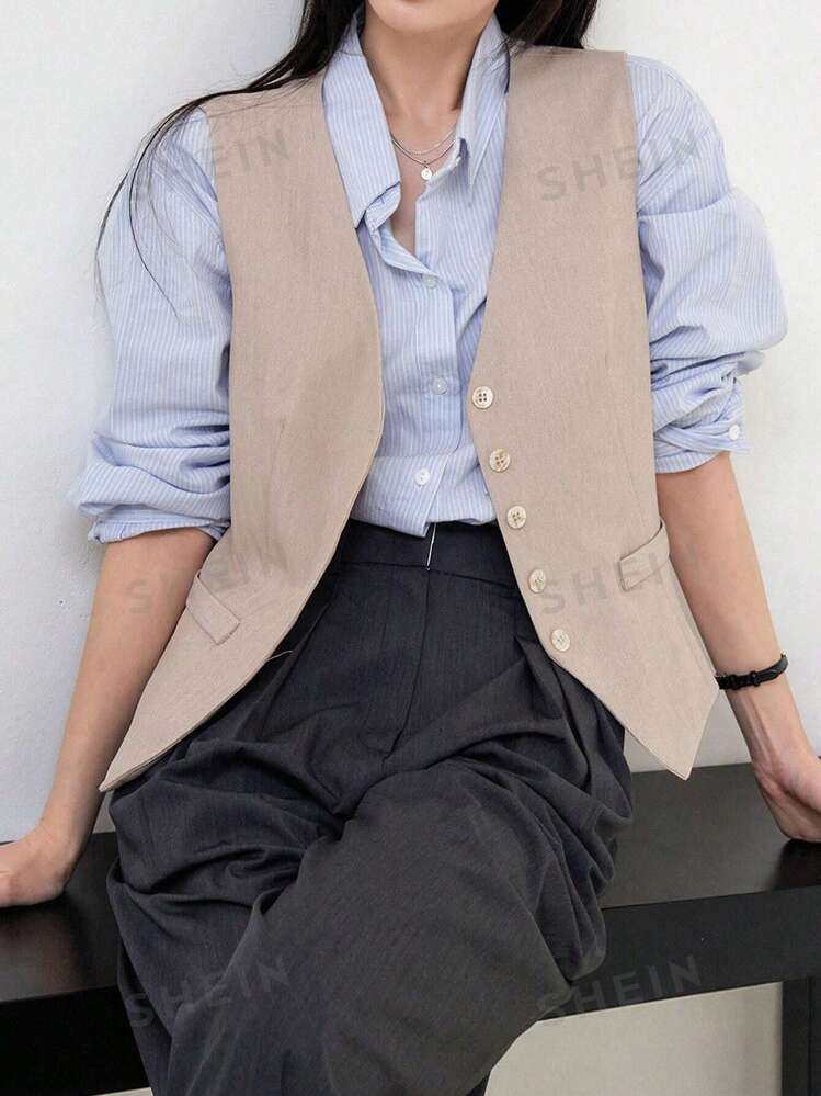 Dazy Less Women s Solid Color Business Casual Vest SHEIN