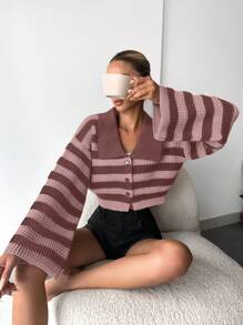 EURMUSE Cardigan cu guler mozaic în dungi