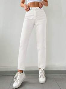 RueChic Pantalon en jean simple et unicolore pour femme, pour un port quotidien