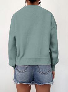 SHEIN Cottnline Women's Drop Shoulder Round Neck Sweater - Mint Green - View 2