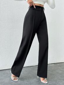 EURMUSE Pressed Straight Trousers - Black - View 3