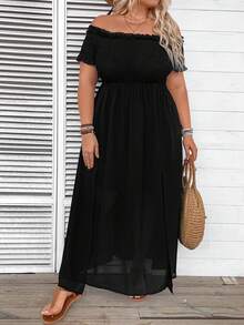 SHEIN CURVE+ Robe en mousseline de soie à patchwork grande taille - Noir - Voir 3