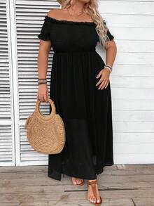 SHEIN CURVE+ Robe en mousseline de soie à patchwork grande taille - Noir - Voir 4