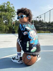 SHEIN 初中男孩格紋短袖T恤和短褲2件套裝 - 黑與白 - 查看 2