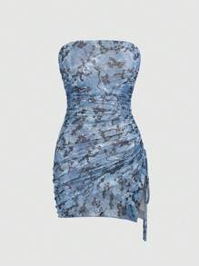 SHEIN Unity 女士花卉印花百褶無肩帶連身裙