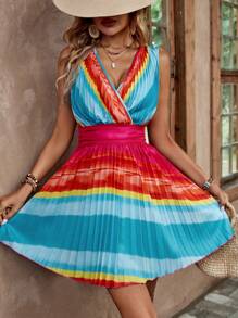 SHEIN LUNE Casual And Bright Sleeveless Criss-Cross Tie-Dye Women's Summer Holiday Dress - Multicolor - View 6