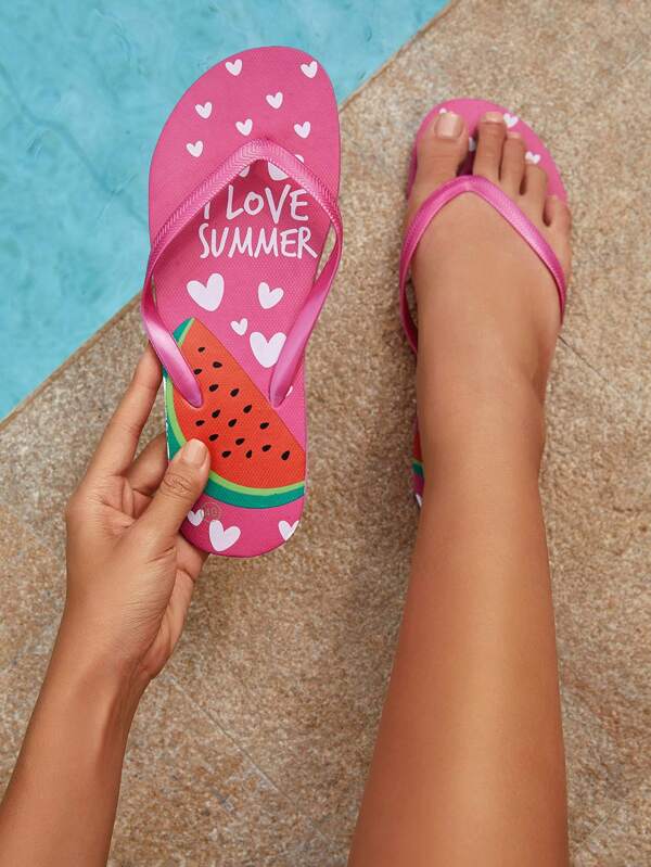 Pantofi de femeie Imprimare pepene verde Moda Vacanță Plajă Flip-flops roz pentru vară Pantofi de vacanță Reducere de vară Crăciun Toamnă Vacanță de Anul Nou