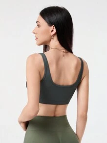 SHEIN Sport Gameset Sujetador deportivo para mujer con correas anchas y unicolor, adecuado para yoga