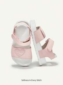 Cozy Pixies Sommerliche rosa Herzförmige flache Sandalen für Mädchen, weich und bequem, vielseitige Lässig Strand Schuhe - Pink - Übersicht 1