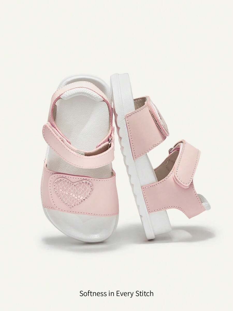 Cozy Pixies Sommerliche rosa Herzförmige flache Sandalen für Mädchen, weich und bequem, vielseitige Lässig Strand Schuhe - Pink - Übersicht 1