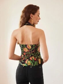 MOTF PREMIUM PLANTS PRINT CRISSCROSS HALTER TOP