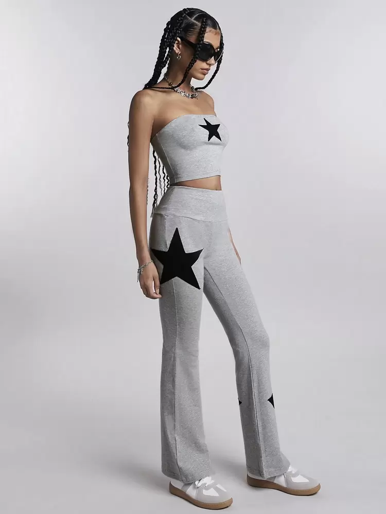 Star Print Tube Top & Flared Pants Set