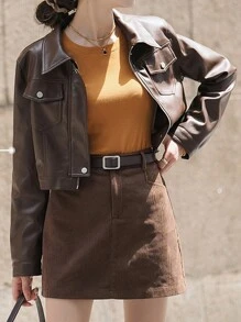 Chiquease Women's Fashionable Cropped PU Leather Jacket For Autumn