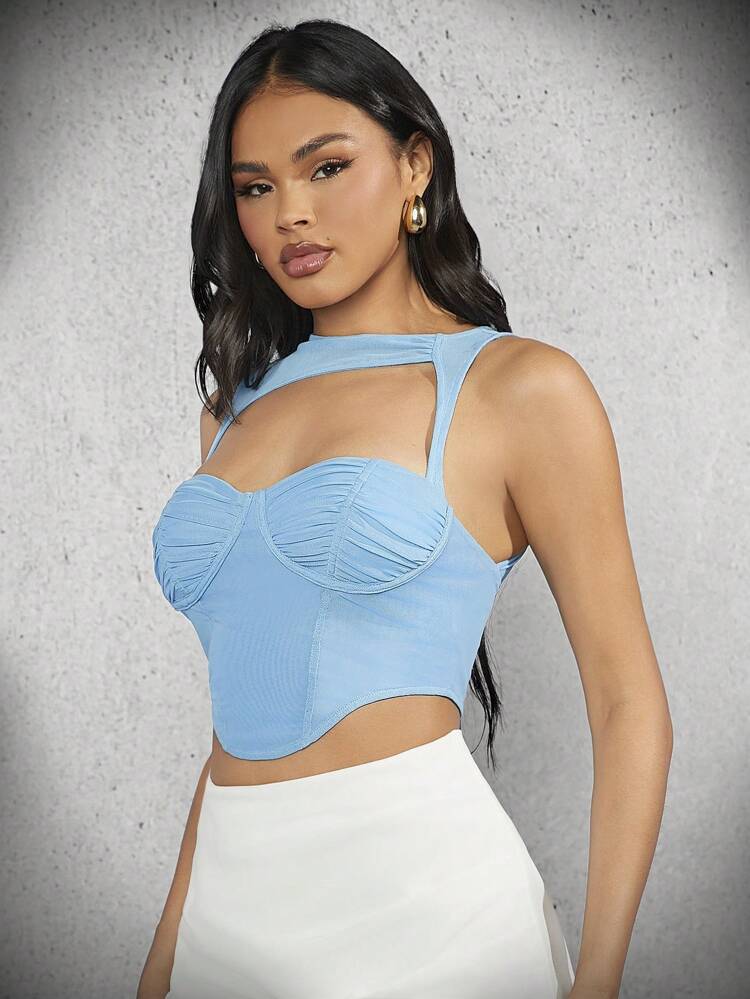 Knitted Mesh Solid Color Hollow-Out Women's Bralette Tank Top