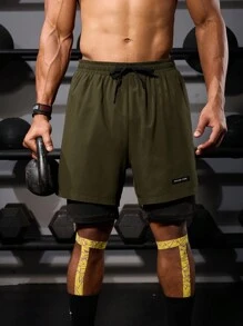 Gym Rark Boyfriend Style Men's Drawstring Waist 2 In 1 Sports Shorts Sweat Pants - Multicolor - View 3