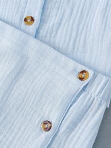 SHEIN 2 peças Roupa confortável casual para bebês do sexo masculino, Conjunto elegante de Top e Shorts em estilo retrô para uso diário, Primavera/Verão - Azul - Visão 5