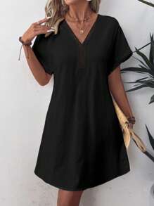 SHEIN LUNE Váy chắp vá ren nữ - màu đen - Xem 5