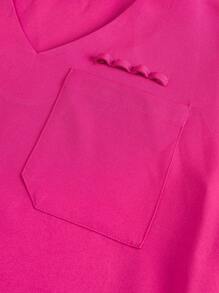 TaskEZ 女士夏季休閒實色短袖擦布上衣，帶有三個口袋和V領，啞光面