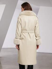 ZIAI Women's Long Casual Warm Jacket With Fluffy Collar - Beige - View 2