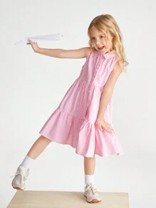 SHEIN 年輕女孩針織條紋無袖通勤休閒大學風裙子 - 彩色 - 查看 2