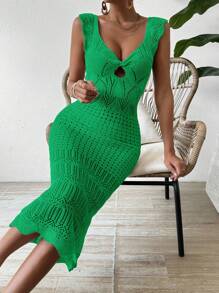 Breezaya 女士無袖針織連衣裙，搭配貝殼邊緣設計 - 綠色 - 查看 3