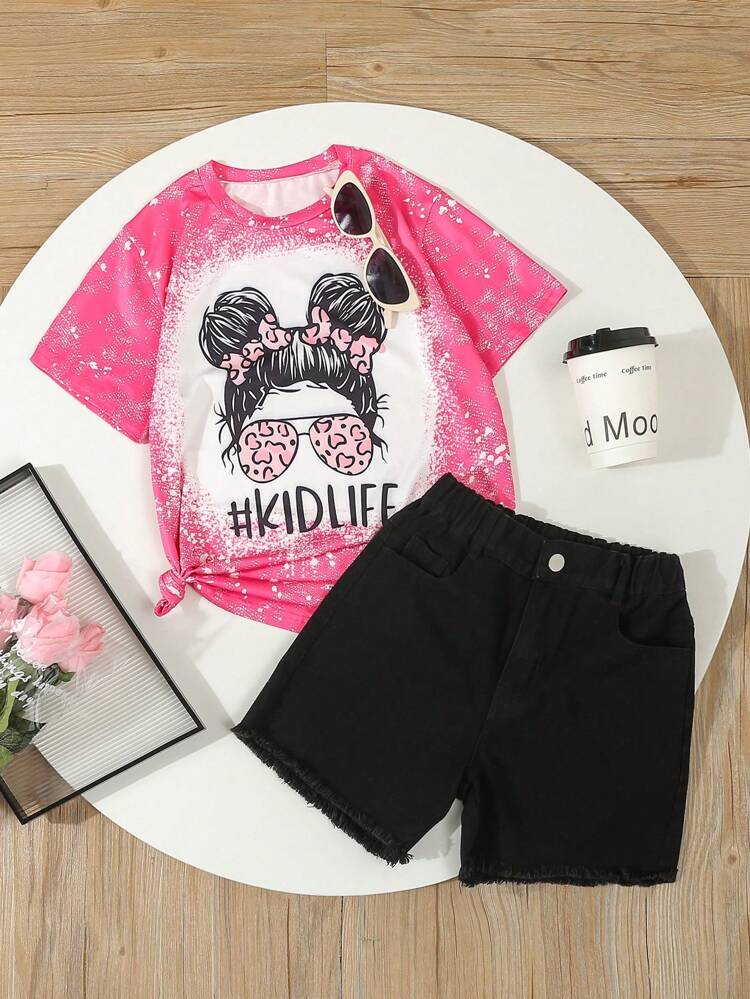 Tween Girl Fashionable Printed Casual & Simple 2pcs Outfit