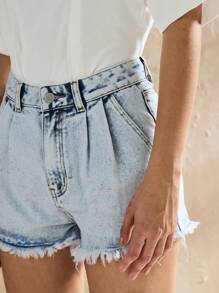 Forever 21 Summer Casual Raw Hem Slant Pocket Denim Baggy Shorts - Blue - View 5