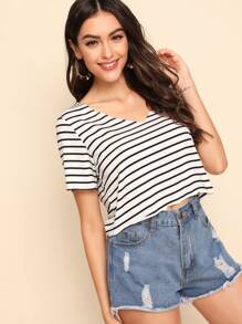 SHEIN EZwear Atuendos de verano con blusa a rayas de manga corta